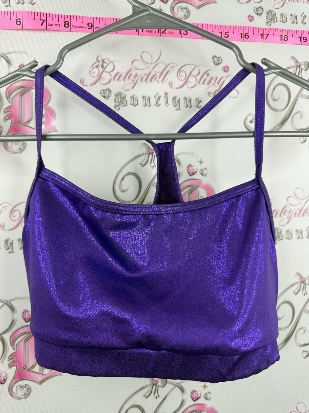 balera bra shiny Purple Crop Sports Bra Top sparkly metallic